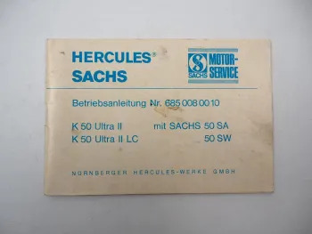Hercules K50 Ultra II LC Motorrad mit Sachs Motor Betriebsanleitung Wartung 1981