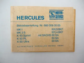 Hercules MK1 MK2S K50 Sprint RL Ultra Moped mit Sachs Motor Betriebsanleitung