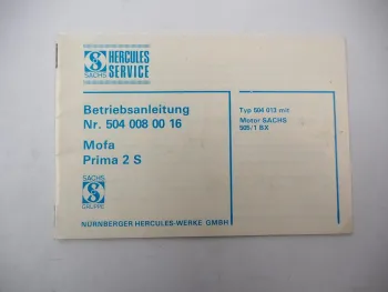 Hercules Prima 2S Mofa mit Sachs Motor 505/1 BX Betriebsanleitung Wartung 1983