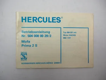 Hercules Prima 2S Mofa mit Sachs Motor 505/1 BY Betriebsanleitung Wartung 1990