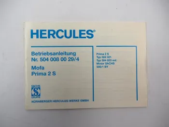 Hercules Prima 2S Mofa mit Sachs Motor 505/1 BY Betriebsanleitung Wartung 1992