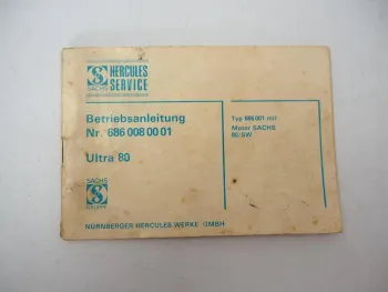 Hercules Ultra 80 Motorrad mit Sachs Motor Betriebsanleitung Wartung ca. 1980