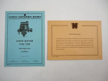 Hirth Motor 72W Einzylinder Betriebsanleitung Ersatzteilliste Garantiekarte 1957