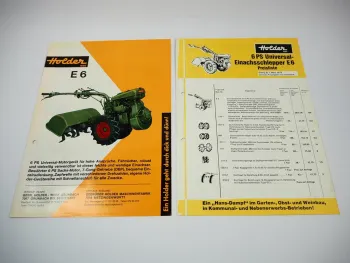 Holder E6 Einachsschlepper Prospekt Technische Daten Preisliste 1970/72