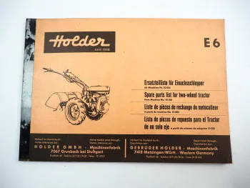 Holder E6 Einachsschlepper Ersatzteilliste Ersatzteilkatalog Parts List 1968