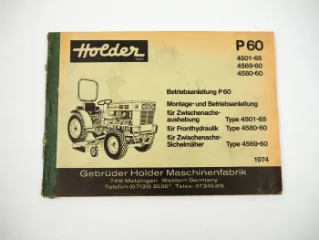 Holder P60 Schlepper Betriebsanleitung Bedienungsanleitung 1974