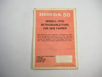 Honda CF50 Motorrad Betriebsanleitung Bedienungsanleitung 1974