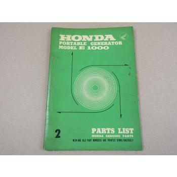 Honda E1000 Generator Ersatzteilliste in engl Parts Catalogue Parts List 1967