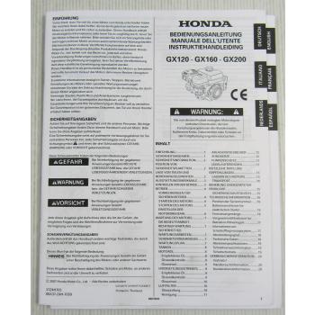 Honda GX 120 160 200 Motor Bedienungsanleitung Manual Instruktiehandleiding