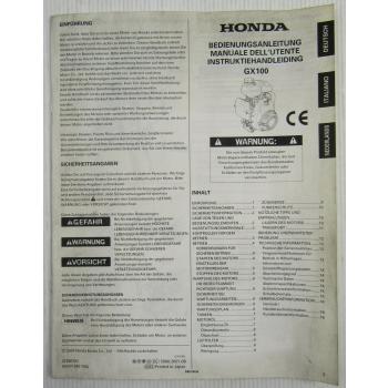 Honda GX100 Motor Betriebsanleitung Bedienung Instruktiehandleiding 2007