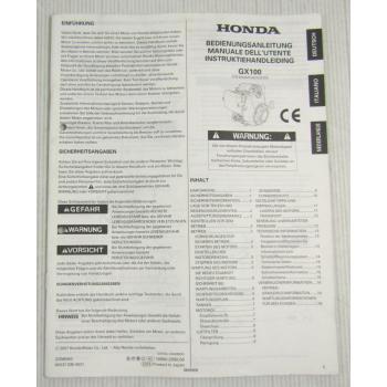 Honda GX100 Motor für Rammer Bedienungsanleitung Manuale Instruktiehandleiding