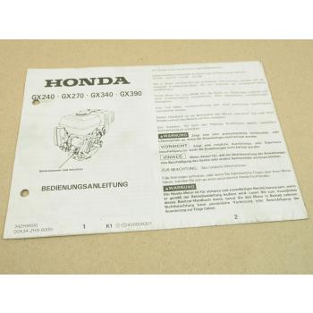 Honda GX240 GX270 GX340 GX390 Bedienungsanleitung Betrieb Wartung ca 1993