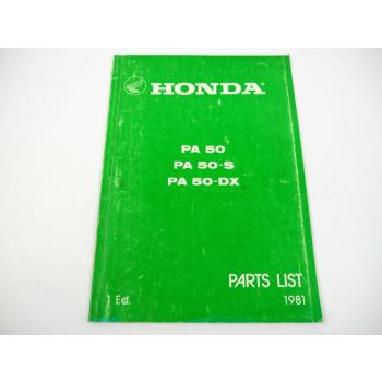 Honda PA 50 S DX Camino Mofa Spare Parts List Ersatzteilliste 1981 englisch