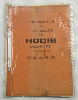 Hüdig HC460 HC480 Vakuumpumpe Bedienungsanleitung Ersatzteilliste ca 1975