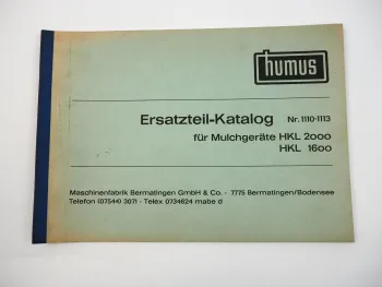 Humus HKL 1600 2000 Mulchgerät Ersatzteilliste Ersatzteilkatalog