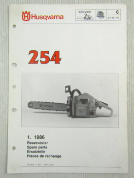 Husqvarna 254 Kettensäge Motorsäge Ersatzteilbild-Katalog Ersatzteilliste 1986