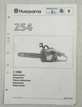Husqvarna 254 Kettensäge Motorsäge Ersatzteilbild-Katalog Ersatzteilliste 1992