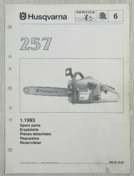Husqvarna 257 Kettensäge Motorsäge Ersatzteilbildkatalog Ersatzteilliste 1993