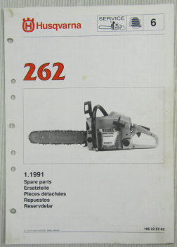 Husqvarna 262 Kettensäge Motorsäge Ersatzteilbild-Katalog Parts List 1/91