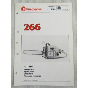Husqvarna 266 Kettensäge Motorsäge Ersatzteilliste Bild-Katalog Parts List 1/86