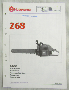 Husqvarna 268 Kettensäge Motorsäge Ersatzteilbild-Katalog Parts List 1/91