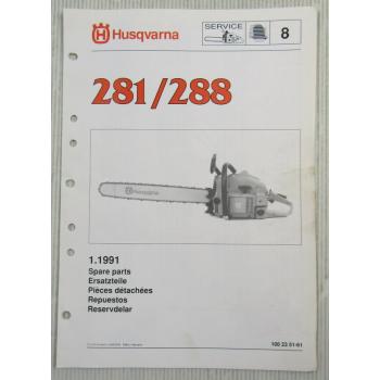 Husqvarna 281 288 Kettensäge Motorsäge Ersatzteil-Bildkatalog Parts List 1/91
