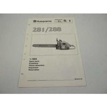 Husqvarna 281/288 Kettensäge Motorsäge Ersatzteilliste Parts List 1993