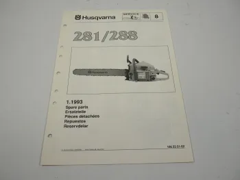 Husqvarna 281/288 Kettensäge Motorsäge Ersatzteilliste Parts List 1993