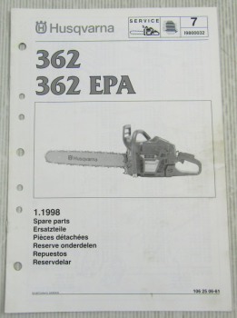 Husqvarna 362 EPA Kettensäge Motorsäge Ersatzteilbildkatalog Ersatzteilliste 98