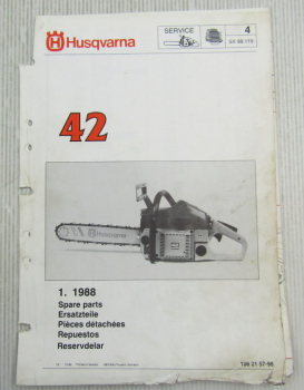 Husqvarna 42 Kettensäge Motorsäge Ersatzteilbild-Katalog Parts List 1/1988