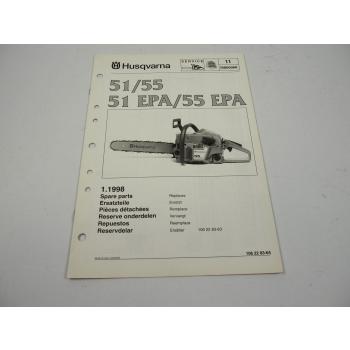 Husqvarna 51/55 EPA Kettensäge Motorsäge Ersatzteilliste Parts List 1998