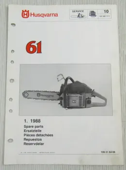 Husqvarna 61 Kettensäge Motorsäge Ersatzteilbild-Katalog Parts List 1/1988