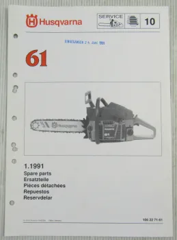 Husqvarna 61 Kettensäge Motorsäge Ersatzteilbild-Katalog Parts List 1/1991