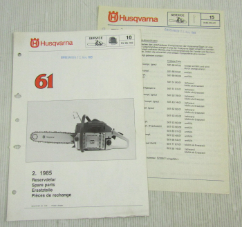 Husqvarna 61 Kettensäge Motorsäge Ersatzteilbild-Katalog Parts List 2/1985