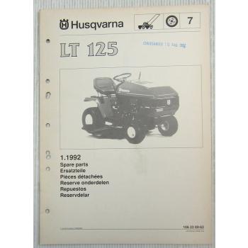 Husqvarna LT125 Lawn Tractor Mower Spare Parts List Catalog 01/1992