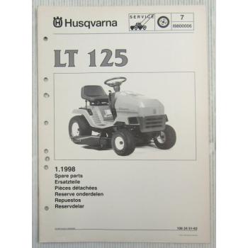 Husqvarna LT125 Lawn Tractor Mower Spare Parts List Catalog 01/1998