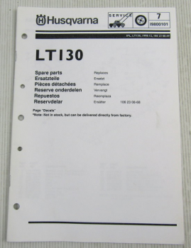 Husqvarna LT130 Lawn and Garden Tractor Spare Parts List Catalog 12/1998