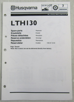 Husqvarna LTH130 Lawn and Garden Tractor Spare Parts List Catalog 12/1998