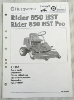 Husqvarna Rider 850 HST + Pro Ersatzteil-Bildkatalog Spare Parts List 1/1998