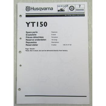 Husqvarna YT150 mowing machine Spare Parts List Catalog 12/1998