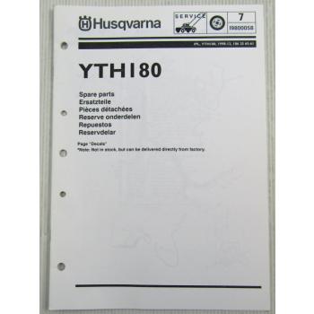 Husqvarna YTHI 180 Lawn and Garden Tractor Spare Parts List Catalog 12/1998
