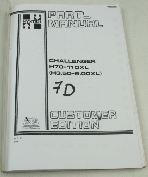 Hyster Challenger H70-110XL H3.50-5.00XL Fork Lift Parts List 8/1986