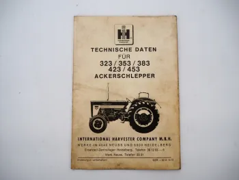 IHC 323 353 383 423 453 Ackerschlepper Technische Daten Faltblatt 10/1972