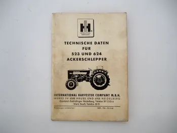 IHC 523 624 Ackerschlepper technische Daten Faltblatt McCormick 1968