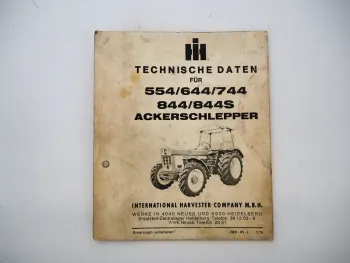 IHC 554 644 744 844 844S Technische Daten Ackerschlepper Mc Cormick 1976