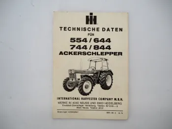 IHC 554 644 744 844 Technische Daten Ackerschlepper Mc Cormick 1974