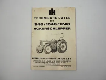 IHC 946 1046 1246 Ackerschlepper Technische Daten 1974