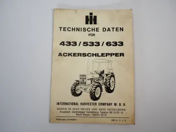 IHC Mc Cormick 433 533 633 Ackerschlepper Technische Daten 1975