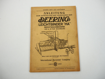 IHC Mc Cormick Deering HA Leichtbinder Bedienungsanleitung Ersatzteilliste 1940