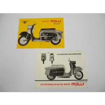IWL Troll1 Motorroller mit 150 ccm MZ Motor 9,5 PS 2x Prospekt 1960er Jahre DDR